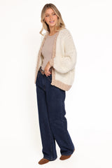 Anige Contrast Trim Cardigan - Cream
