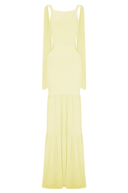 Haille Knit Chiffon Maxi Dress - Lemon