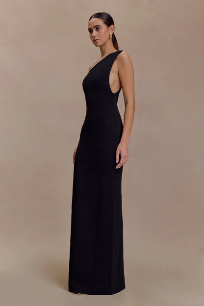 Milena One Shoulder Crepe Maxi Dress - Black