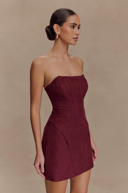 Andy Faux Suede Mini Dress - Wine