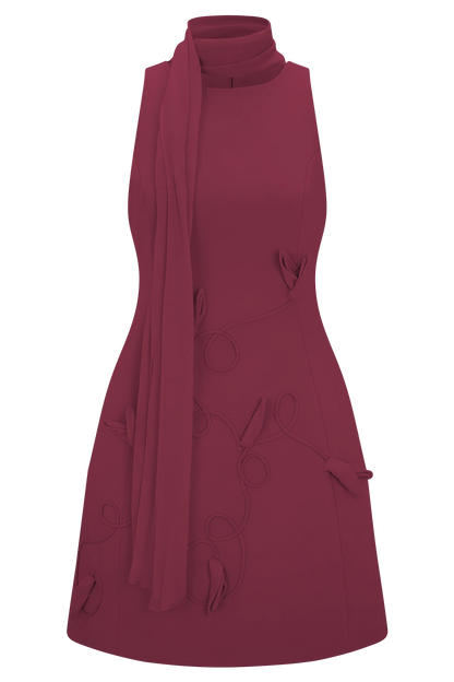Skyler Suiting Embroidered Mini Dress - Wine