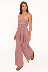 Paige Strapless Jumpsuit - Red Gingham