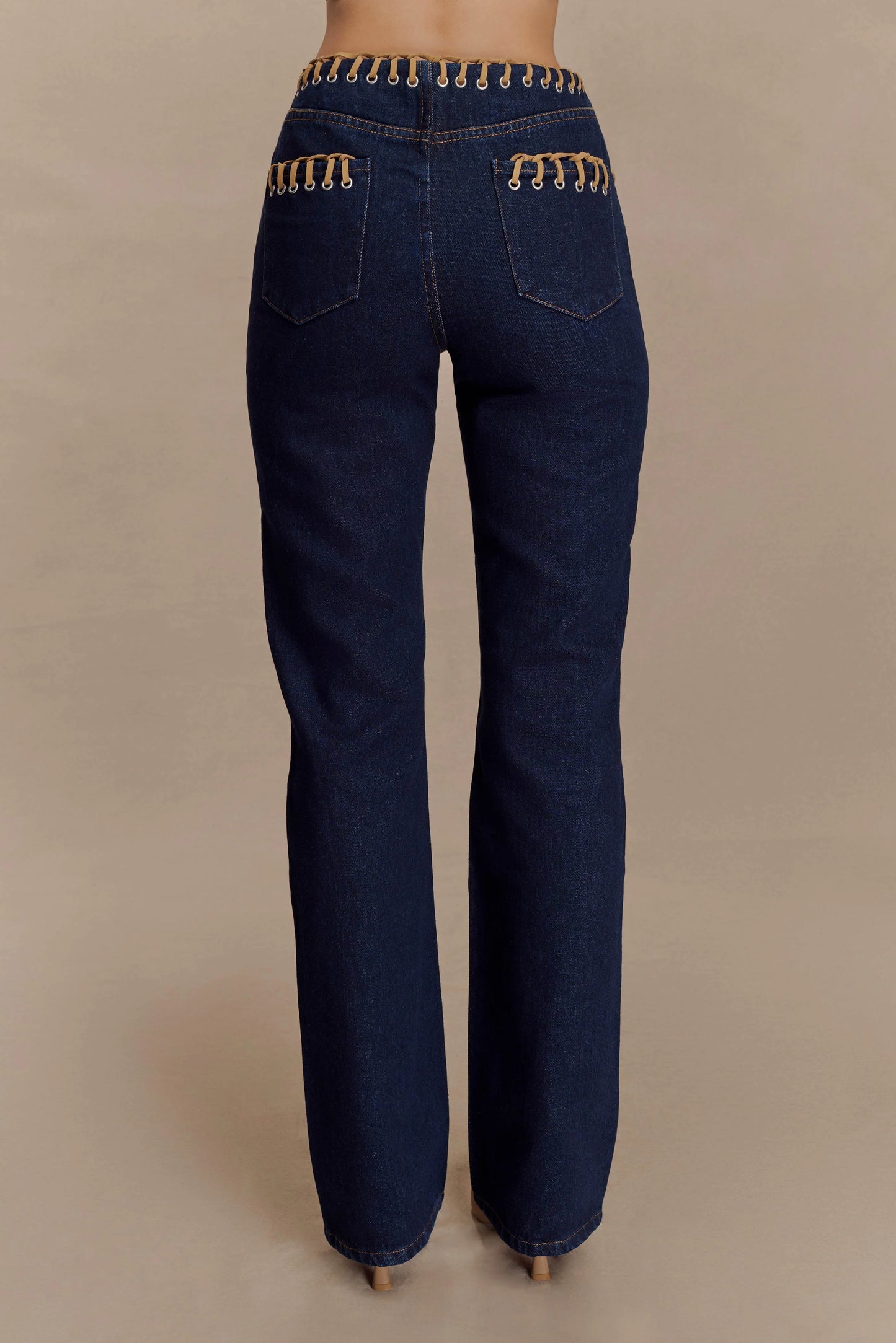Meryl Lace Up Denim Jean - Indigo Blue