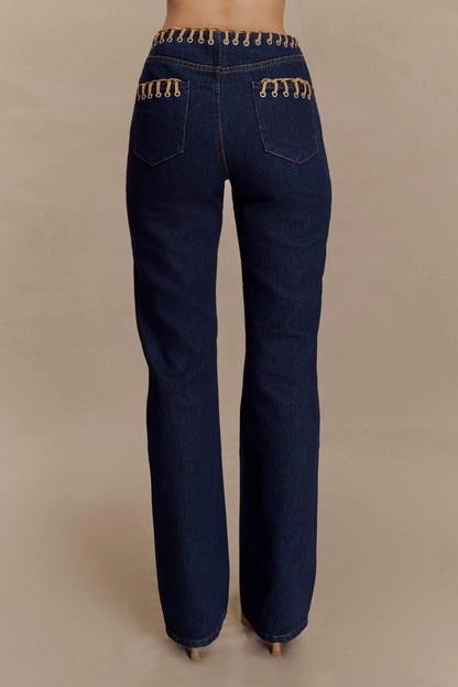 Meryl Lace Up Denim Jean - Indigo Blue