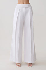 Raya Mid Rise Wide Leg Linen Pant - White