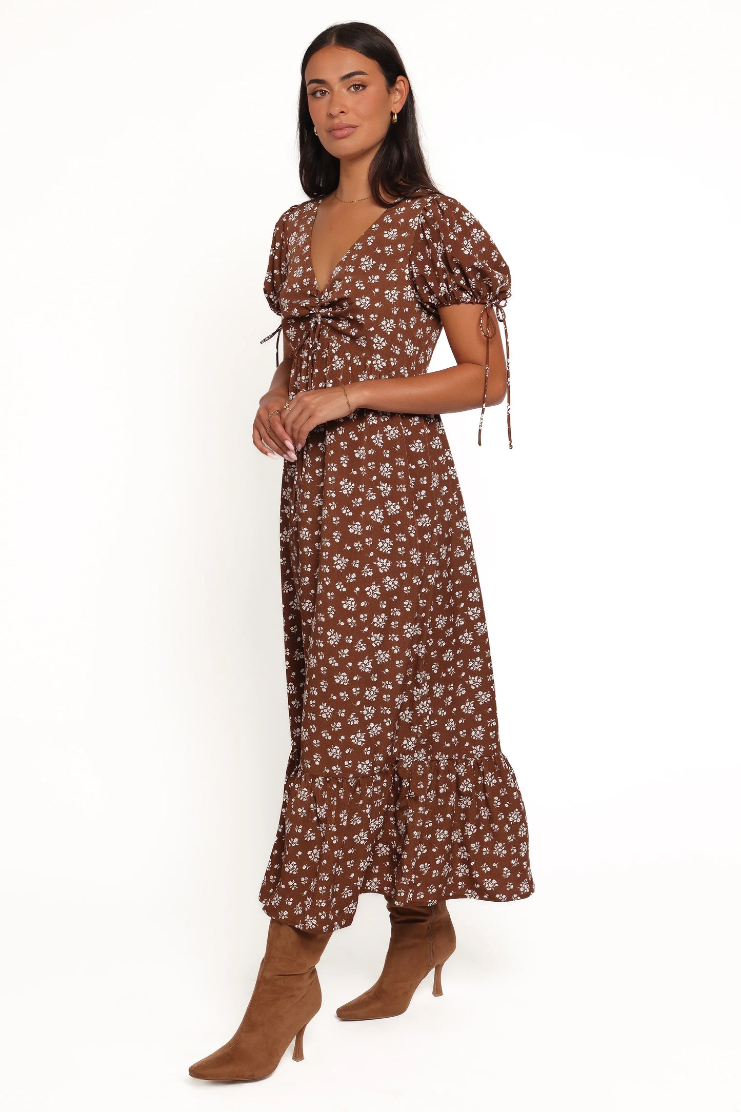 Zina Maxi Dress - Brown Ditsy Floral