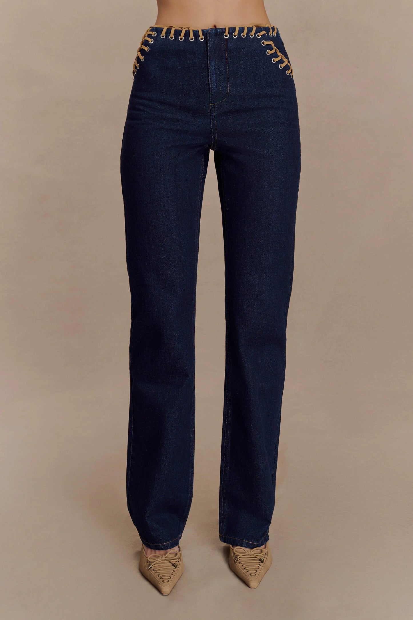 Meryl Lace Up Denim Jean - Indigo Blue