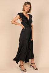 Cally Frill Shoulder Midi Dress - Black