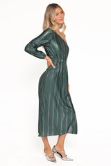 Pontee One Shoulder Pleated Midi Dress - Green
