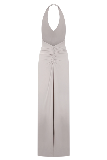 Yelena Ruched Halter Maxi Dress - Taupe