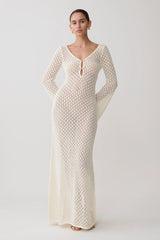 Kayleigh Crochet Fishtail Flare Sleeve Maxi Dress - White
