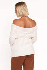 Kenny Off Shoulder Knit Sweater - Cream
