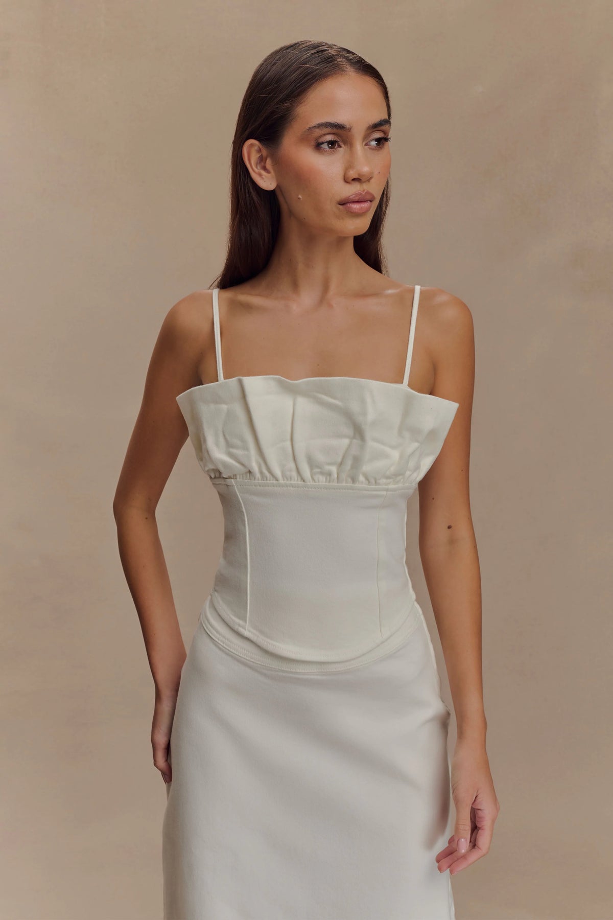 Cecilia Denim Frill Corset - White