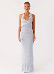 Novalee Flower Crochet Maxi Dress - Blue