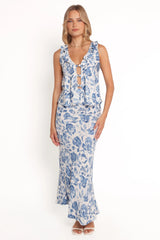 Claud Maxi Skirt - Blue White Floral