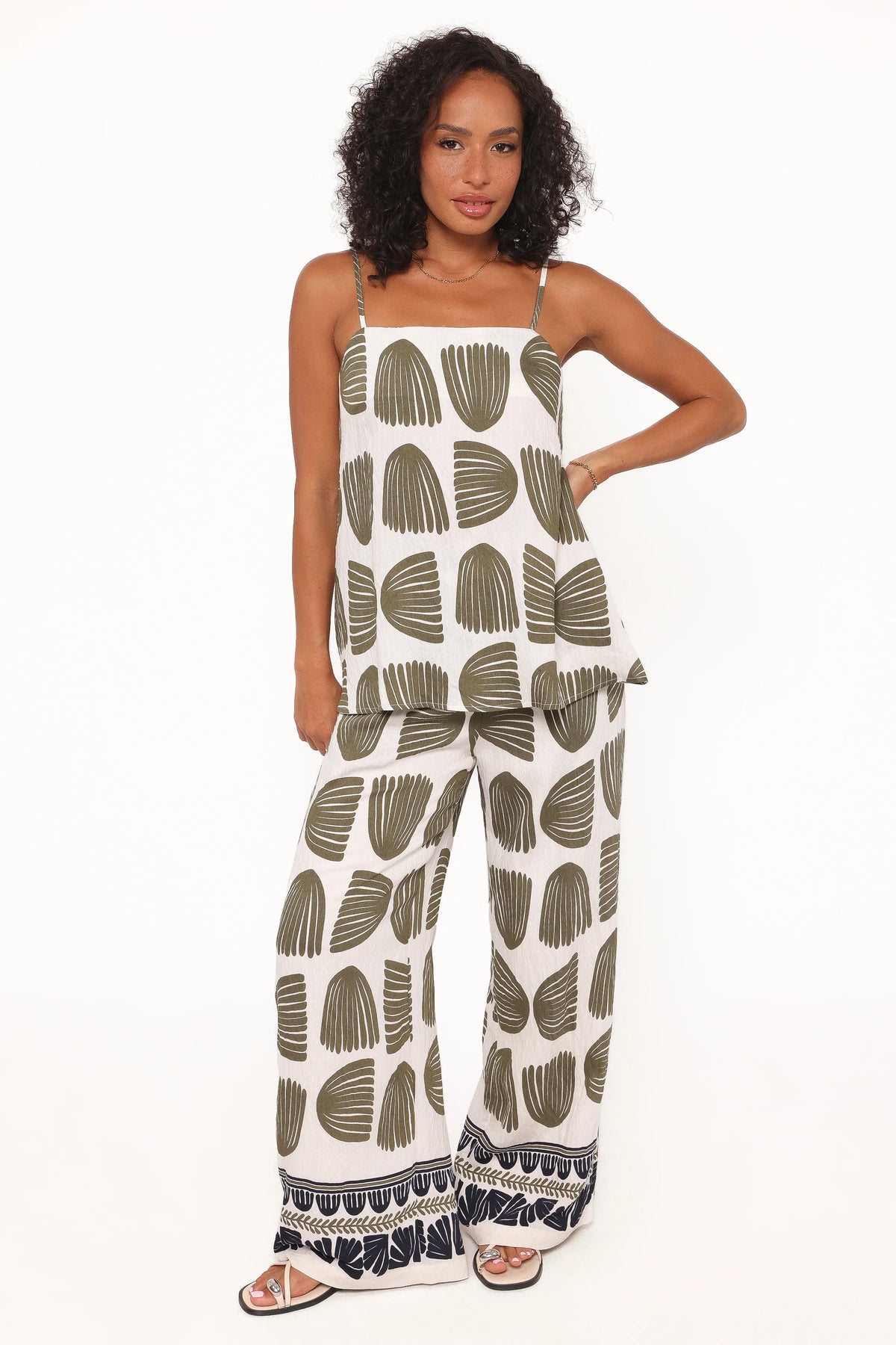 Brianna Pant Set - Green Palm Print