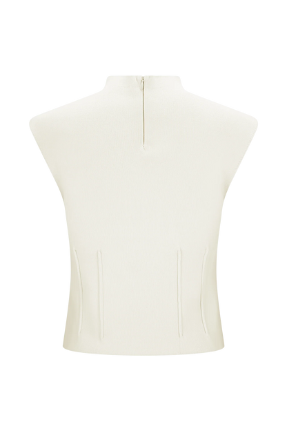 Romaine High Neck Bandage Knit Top - Ivory