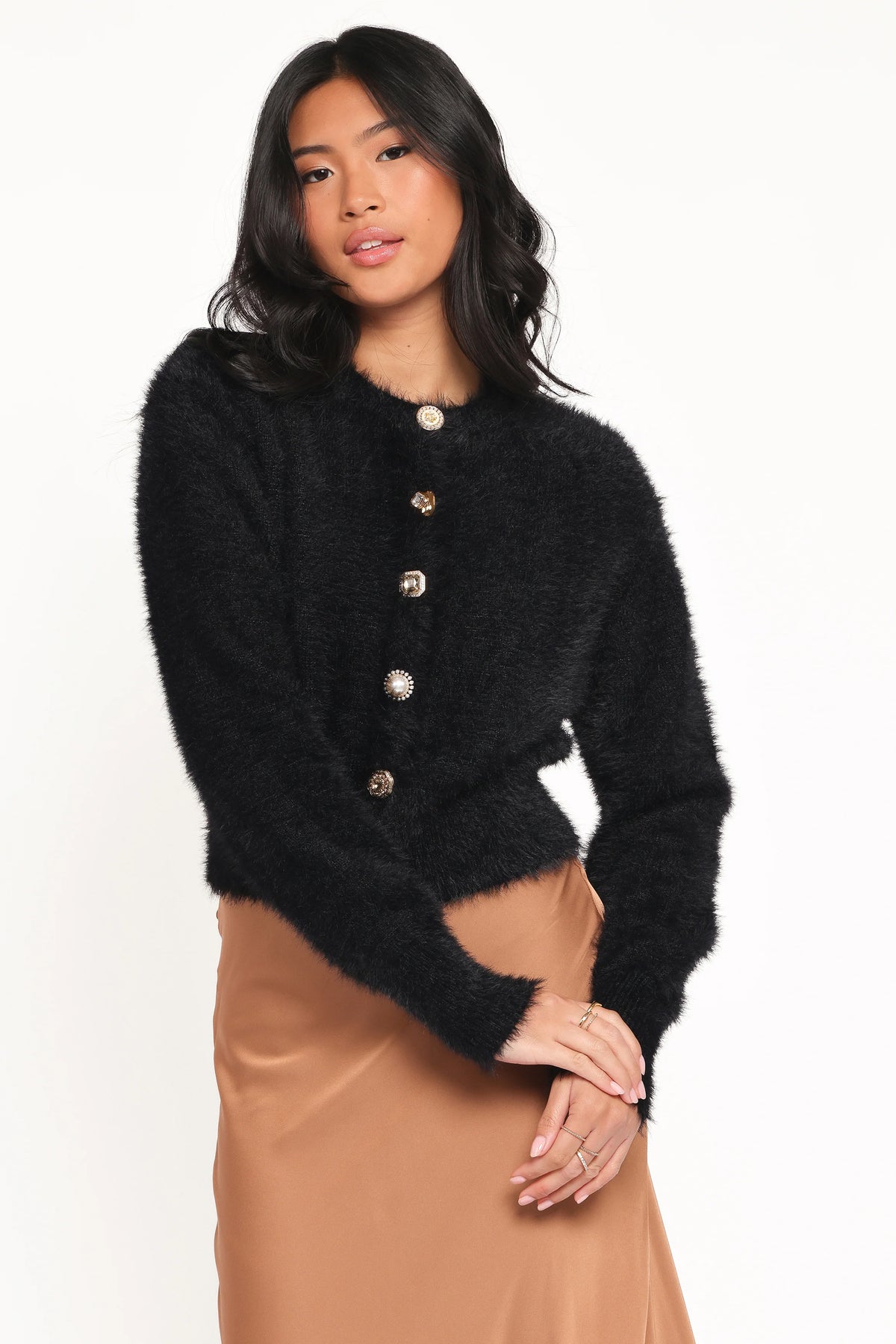 Jintie Vintage Button Cardigan - Black
