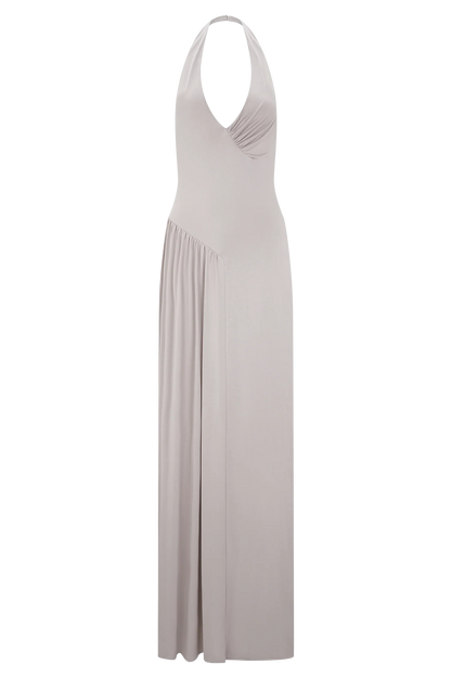 Yelena Ruched Halter Maxi Dress - Taupe