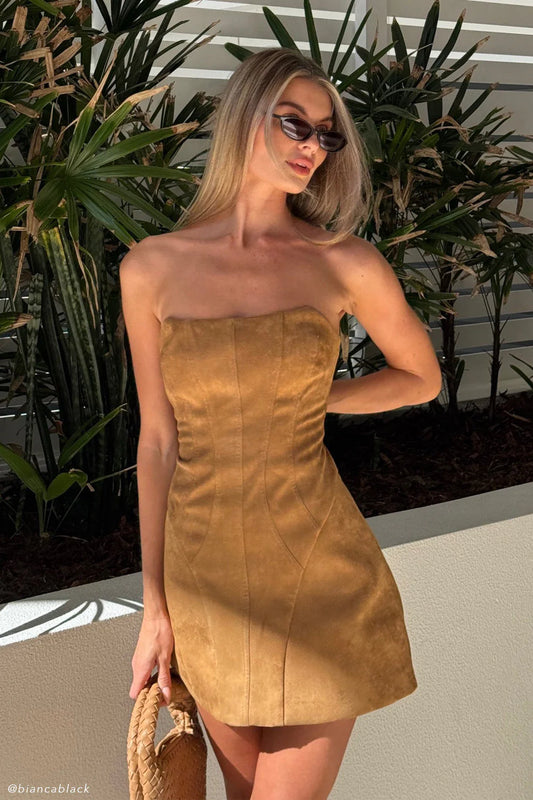 Andy Faux Suede Mini Dress - Camel