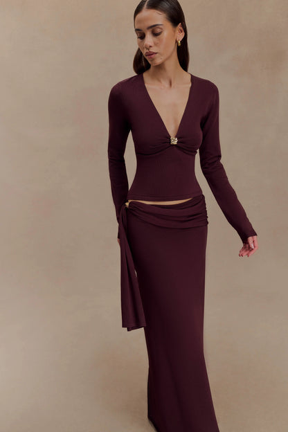 Bowie Low Rise Knit Maxi Skirt - Dark Chocolate