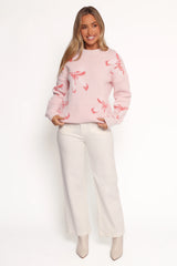 Carrington Bow Print Knit Sweater - Pink
