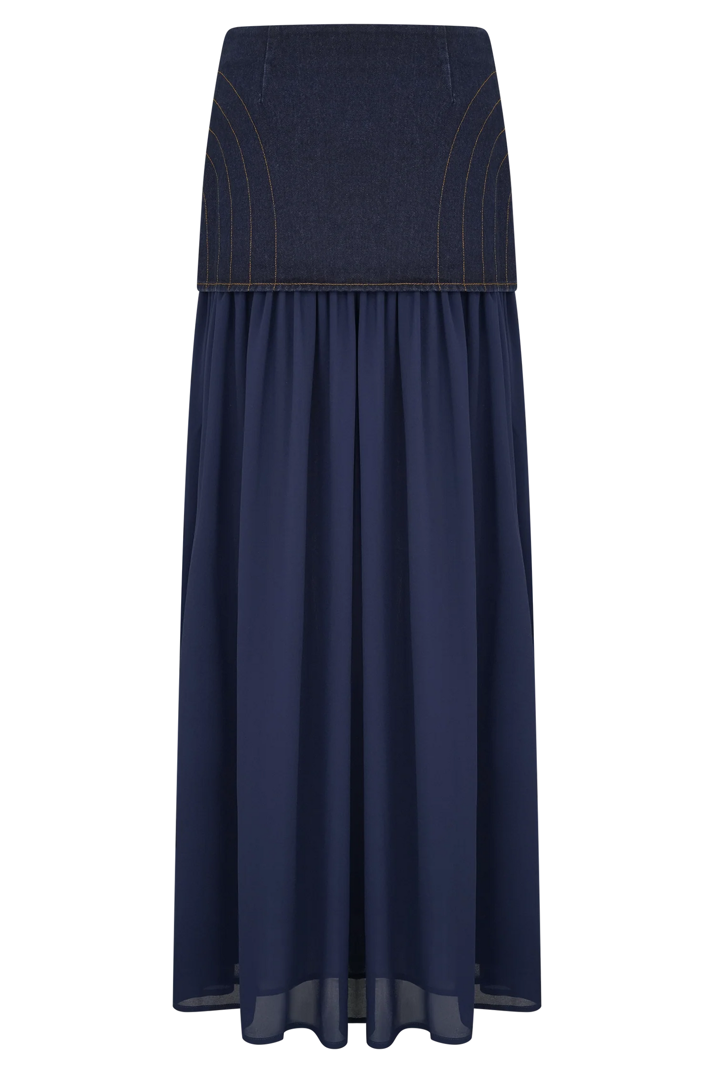 Tully Chiffon Denim Maxi Skirt - Indigo Blue