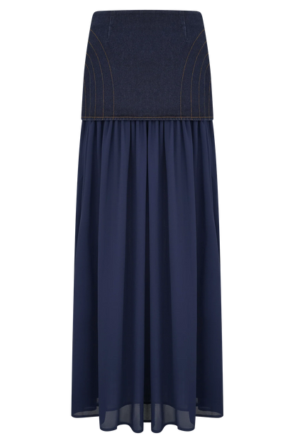 Tully Chiffon Denim Maxi Skirt - Indigo Blue