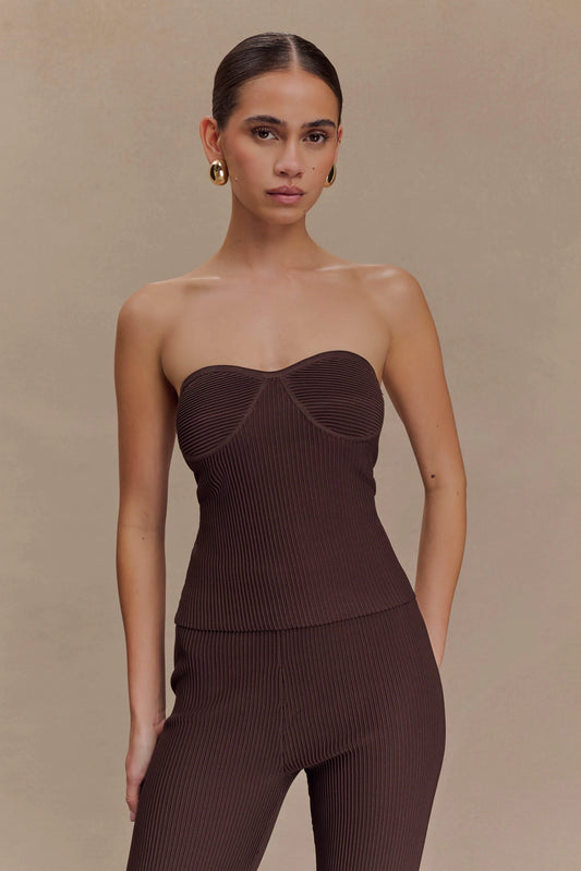 Elodie Strapless Cupped Knit Top - Chocolate
