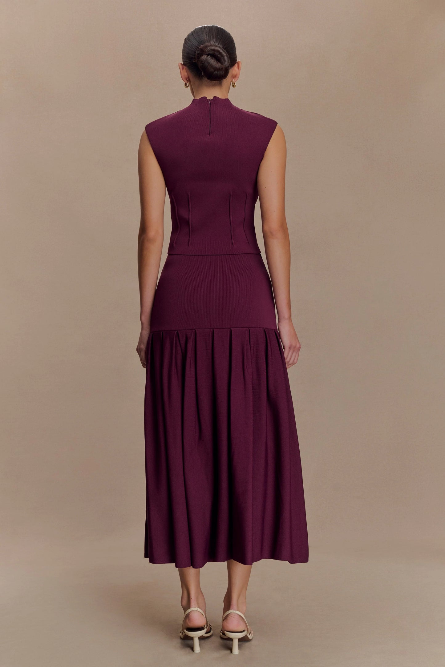 Romaine High Neck Bandage Knit Top - Wine
