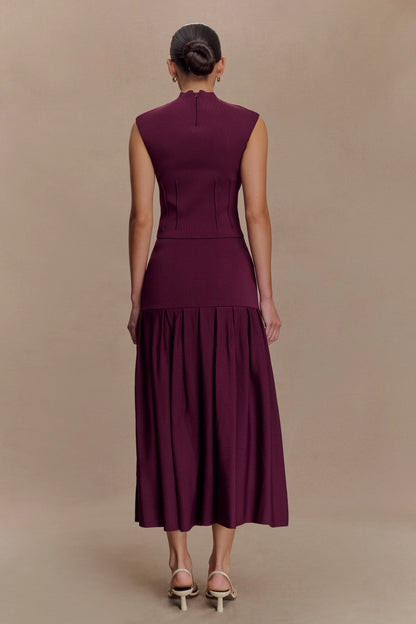 Romaine High Neck Bandage Knit Top - Wine